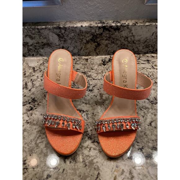 Allegra K Glitter Rhinestone Stiletto heel slip on Open Toe sandals Orange 7 - Picture 2 of 10